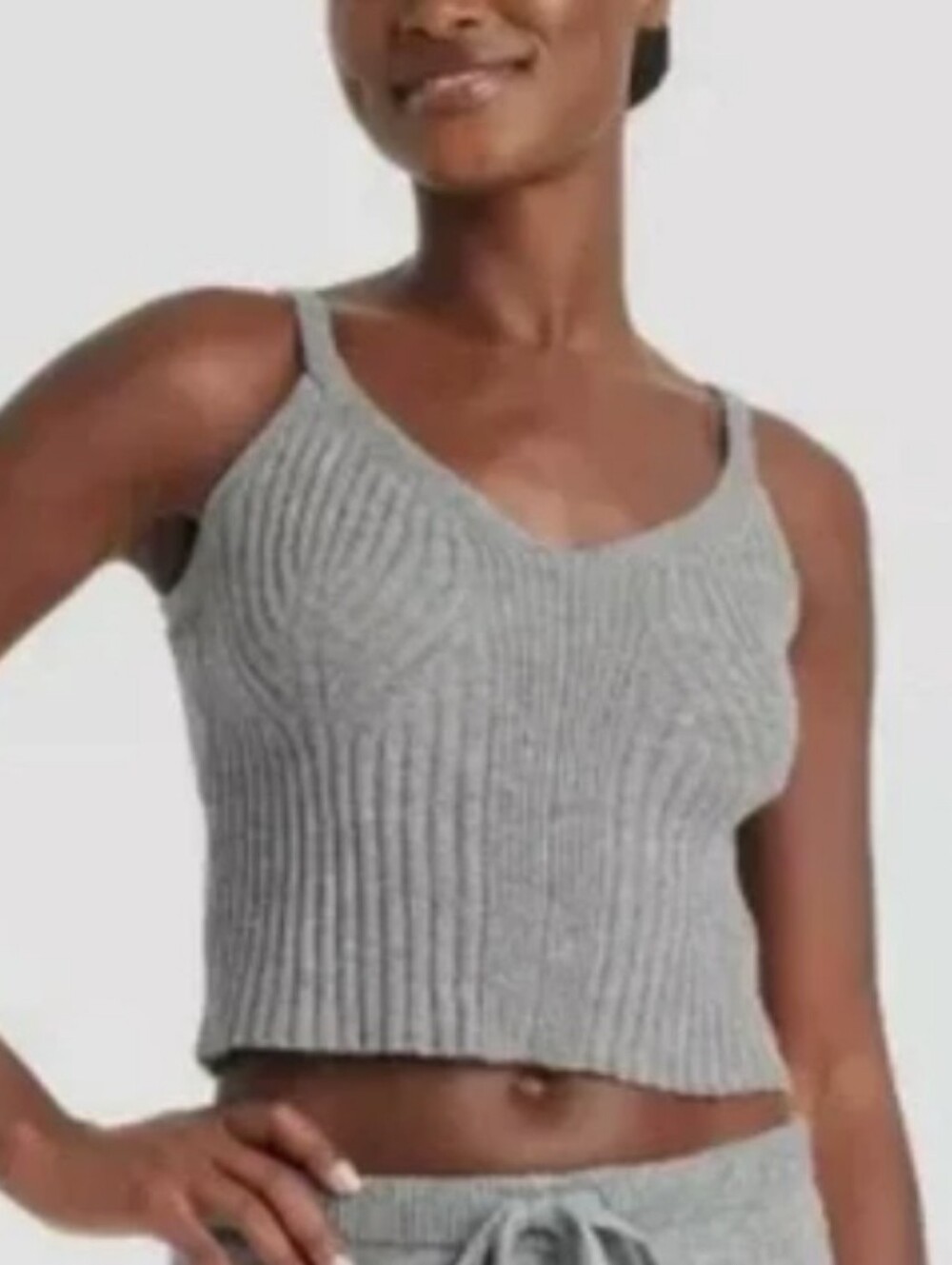 Cozy Grey Knit Crop Tank Top Camisole Sleepwear Night Shirt. Small
